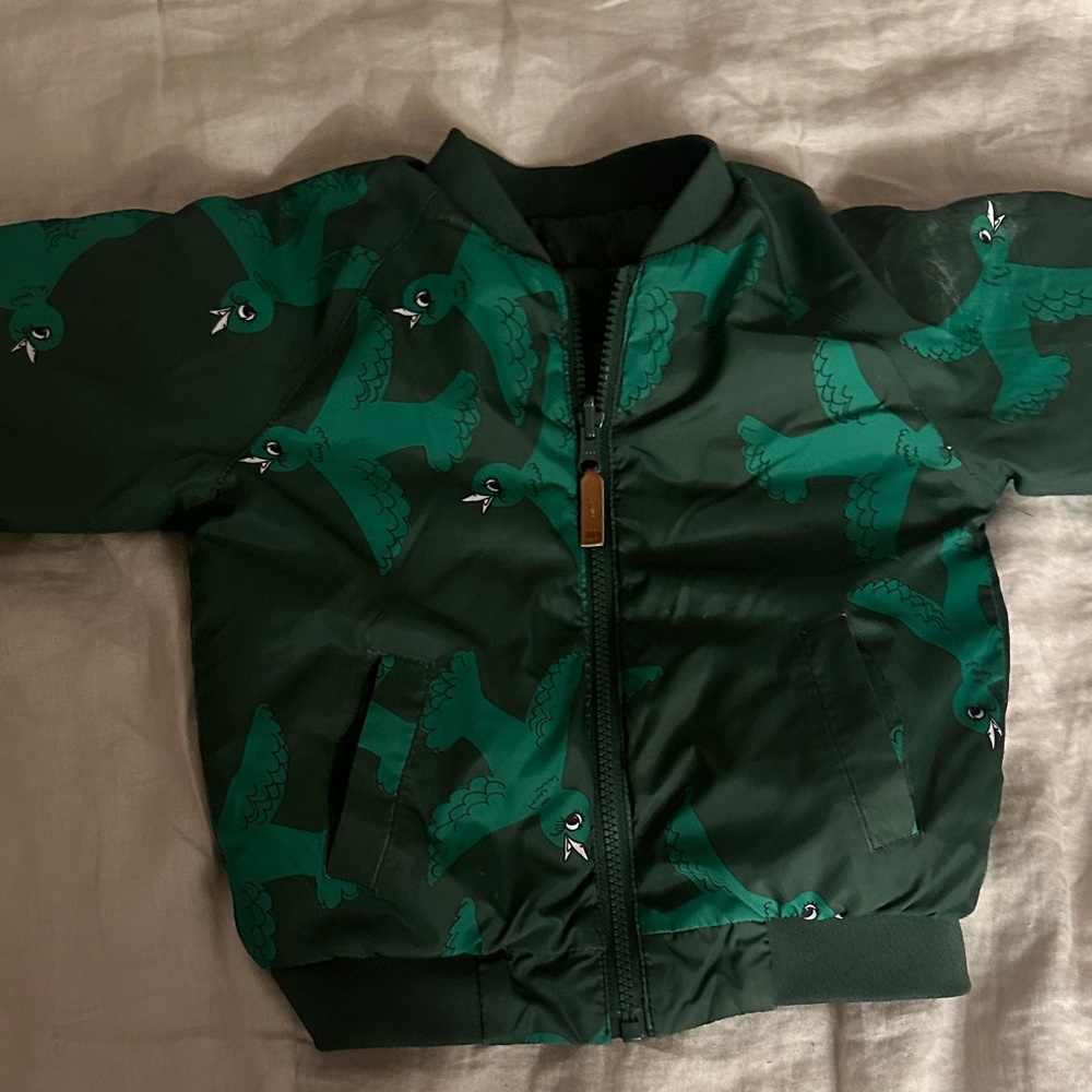 Green Bomber Jacket with Bird Print